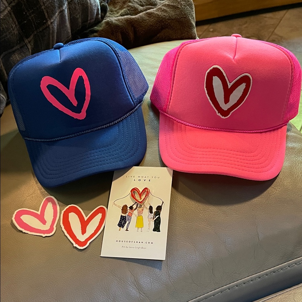 House of Shan Blue and Pink Heart Trucker Hats